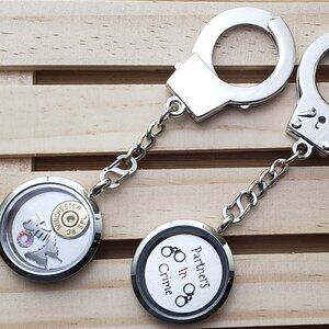 Two Partners in Crime Keychain Set/Purse Charm Stainless Steel Lockets